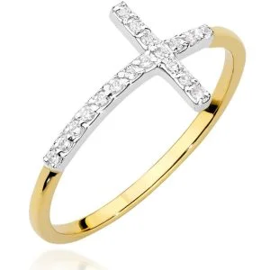 Moderni elegancija – geltono aukso žiedas su deimantais (0,09 ct)