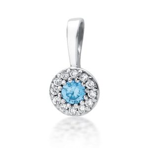 Spindintis topazas – balto aukso pakabukas su topazu ir deimantais (0,25 ct)