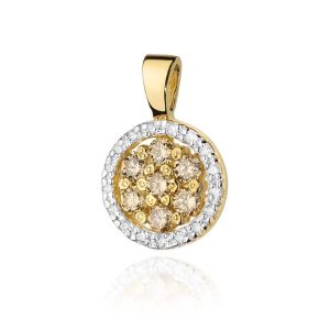 Šampaniškas švytėjimas – geltono aukso pakabukas su deimantais (0,44 ct)
