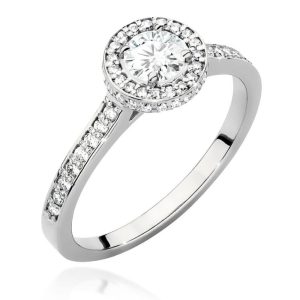 Išskirtinis Halo - balto aukso žiedas su deimantais (1,08 ct)