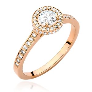 Išskirtinis Halo - raudono aukso žiedas su deimantais (1,38 ct)