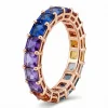 Raudono aukso 6.25 ct auksinis žiedas su spalvotais safyrais