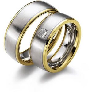 Modernus vestuvinis žiedas su deimantu - Kvadratas (0,16 ct)