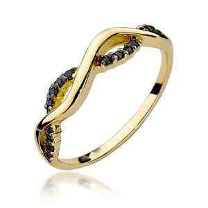 Naktelė – geltono aukso žiedas su juodais deimantais (0,07 ct)