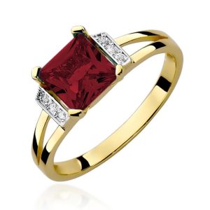 Granato modernumas – geltono aukso žiedas su granatu ir deimantais (1,33 ct)