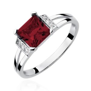 Granato modernumas – balto aukso žiedas su granatu ir deimantais (1,33 ct)