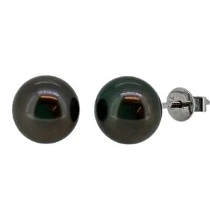 Balto aukso auskarai su jūriniais juodais perlais (Taičio, 10 mm)