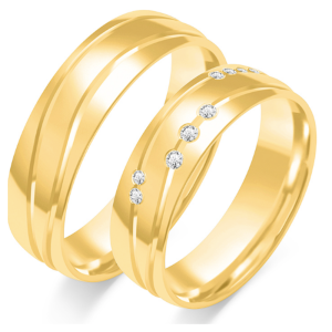 Vestuviniai žiedai - Deimantinės bangelės (6 mm) (0,09 ct) (pora)