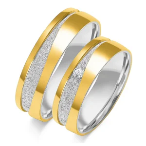 Išskirtinio dizaino, rankų darbo vestuviniai žiedai (6 mm) (0,03 ct) (pora)