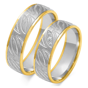 Vestuviniai žiedai su lapelių raštu (6 mm) (0,05 ct) (pora)