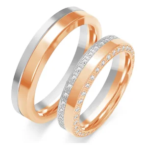 Laulības gredzeni ar divām dimantu rindām (5 mm) (0,55 ct) (pāris)