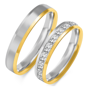 Vestuviniai žiedai su stačiakampiais deimantais (0,38 ct) (4 mm) (pora)