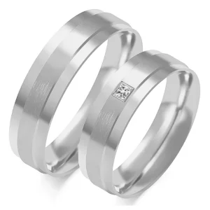 Vestuviniai žiedai su kvadrato formos deimantu (0,06 ct) (6 mm) (pora)