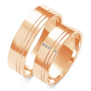 Platūs vestuviniai žiedai – Diamantė (0,04 ct) (6.5 mm) (pora)