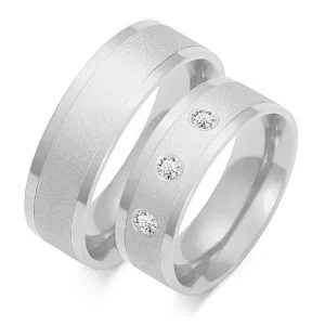 Platūs vestuviniai žiedai – Smėlinis paviršius (0,12 ct) (6.5 mm) (pora)