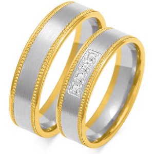 Matiniai vestuviniai žiedai su dekoratyviniais krašteliais (0,08 ct) (5.5 mm) (pora)
