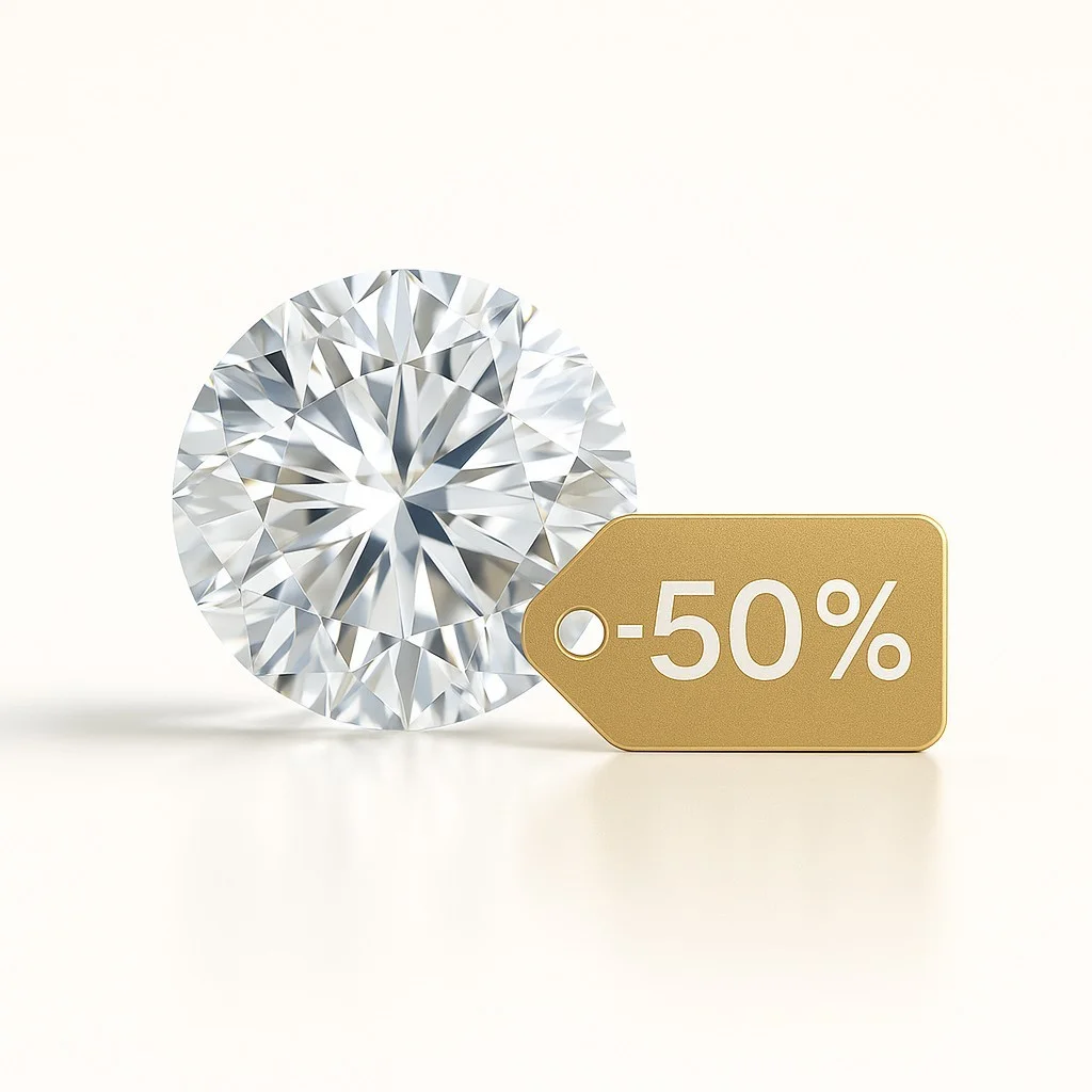 Deimantas su -50 % nuolaidos ženklu – mažiausia kaina rinkoje.