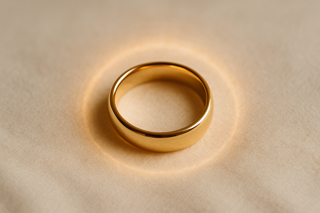 Geltono aukso vestuvinis žiedas – amžinybės, meilės ir ištikimybės simbolis