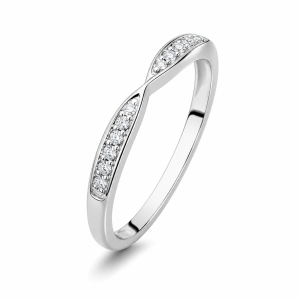 Minimalistinis balto aukso žiedas su deimantais (0,10 ct)