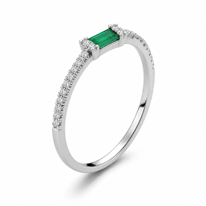 Natūralus Smaragdas - žiedas su smaragdu ir deimantais (0.16 ct) baltas auksas