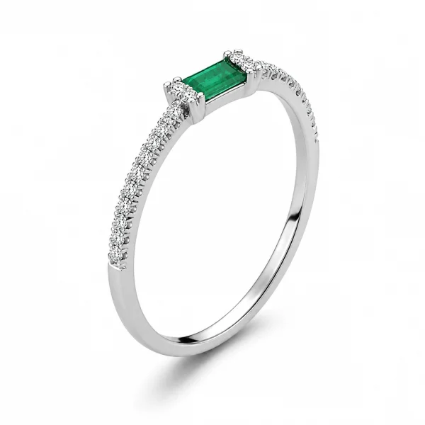 Natūralus Smaragdas - žiedas su smaragdu ir deimantais (0.16 ct) baltas auksas