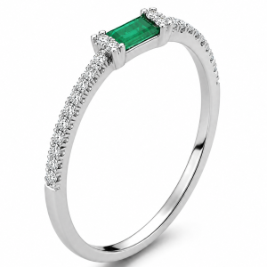 Natūralus Smaragdas - žiedas su smaragdu ir deimantais (0.16 ct) baltas auksas