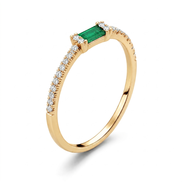 Natūralus Smaragdas - žiedas su smaragdu ir deimantais (0.16 ct) geltono aukso