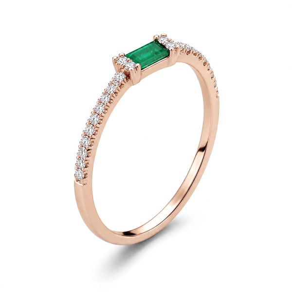 Natūralus Smaragdas - žiedas su smaragdu ir deimantais (0.16 ct) raudono aukso