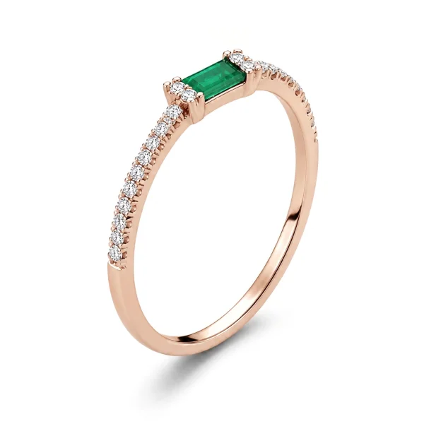 Natūralus Smaragdas - žiedas su smaragdu ir deimantais (0.16 ct) raudono aukso