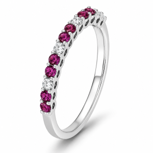 Rubinai - žiedas su rubinais ir deimantais (0.42 ct) baltas auksas