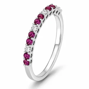 Rubinai - žiedas su rubinais ir deimantais (0.42 ct) baltas auksas