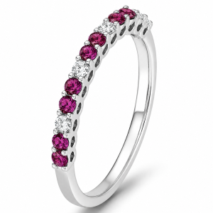 Rubinai - žiedas su rubinais ir deimantais (0.42 ct) baltas auksas