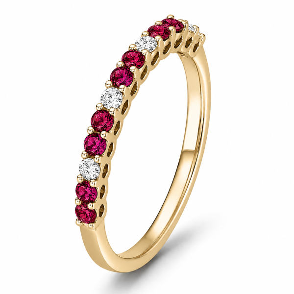 Rubinai - žiedas su rubinais ir deimantais (0.42 ct) geltonas auksas