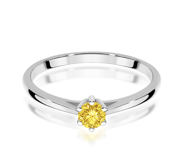 Balto aukso sužadėtuvių žiedas su geltonu deimantu - Forever Yellow (LAB 0,15 ct) 2