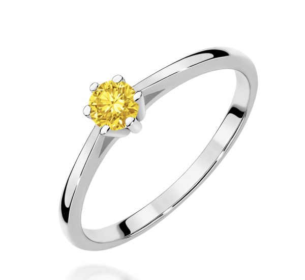 Balto aukso sužadėtuvių žiedas su geltonu deimantu - Forever Yellow (LAB 0,15 ct)