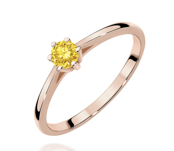 Raudonas auksas sužadėtuvių žiedas su geltonu deimantu - Forever Yellow (LAB 0,15 ct)