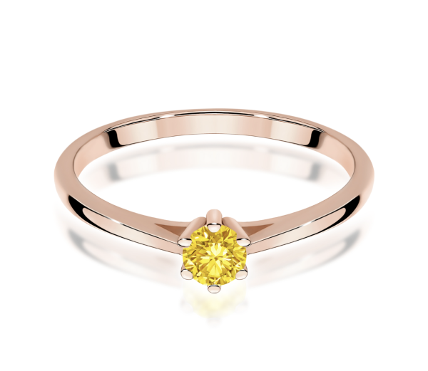 Raudono aukso sužadėtuvių žiedas su geltonu deimantu - Forever Yellow (LAB 0,15 ct) 2