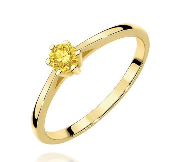 Geltono aukso sužadėtuvių žiedas su geltonu deimantu - Forever Yellow (LAB 0,15 ct)