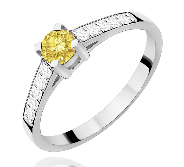 Balto aukso sužadėtuvių žiedas su geltonu deimantu – Modern Yellow (LAB 0,42 ct)