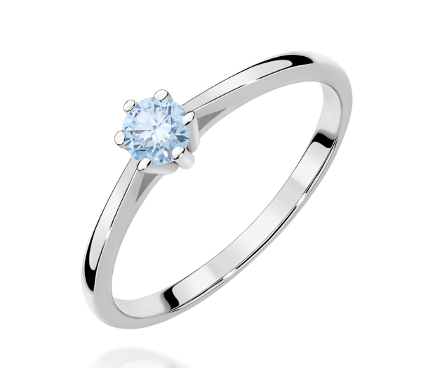 Balto aukso sužadėtuvių žiedas su mėlynu deimantu - Forever Blue (LAB 0,15 ct)
