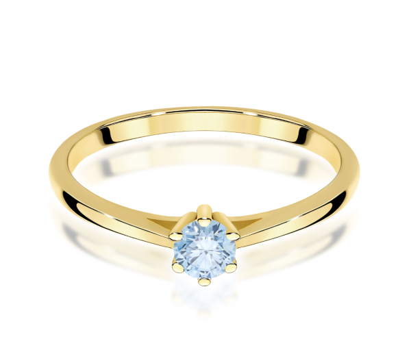Geltono aukso sužadėtuvių žiedas su mėlynu deimantu - Forever Blue (LAB 0,15 ct) 2