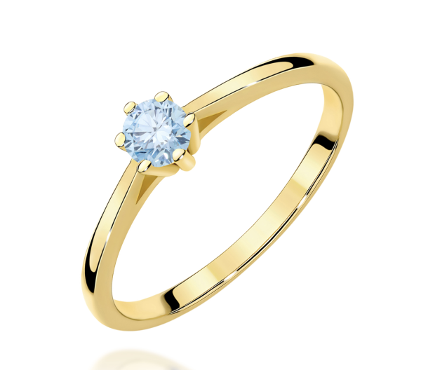 Geltono aukso sužadėtuvių žiedas su mėlynu deimantu - Forever Blue (LAB 0,15 ct)