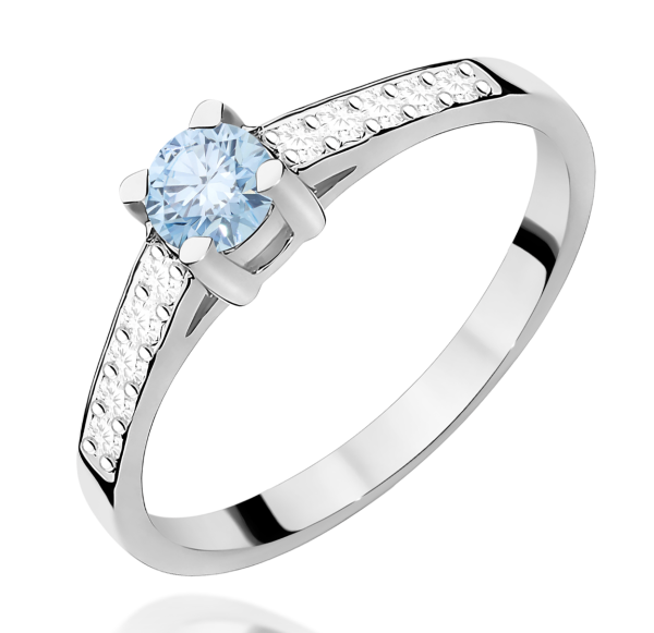 Balto aukso sužadėtuvių žiedas su mėlynu deimantu – Modern Blue (LAB 0,42 ct)