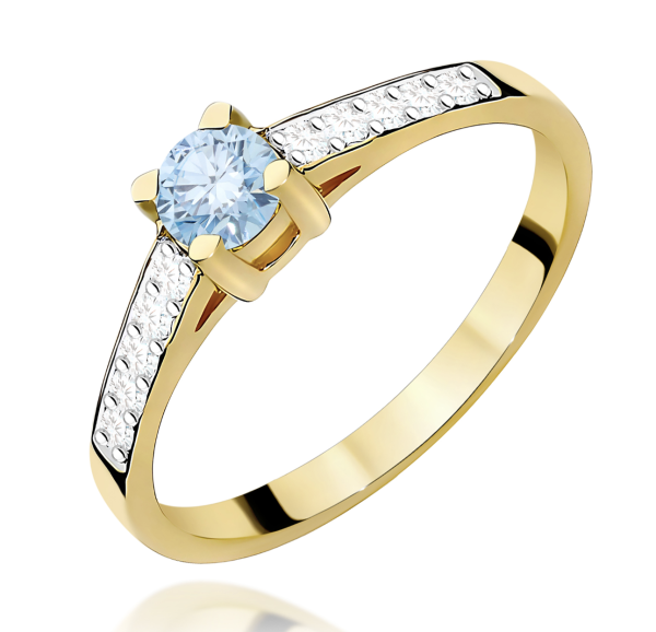 Geltono aukso sužadėtuvių žiedas su mėlynu deimantu – Modern Blue (LAB 0,42 ct)