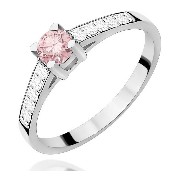 Balto aukso sužadėtuvių žiedas su mėlynu deimantu – Modern Pink (LAB 0,42 ct)