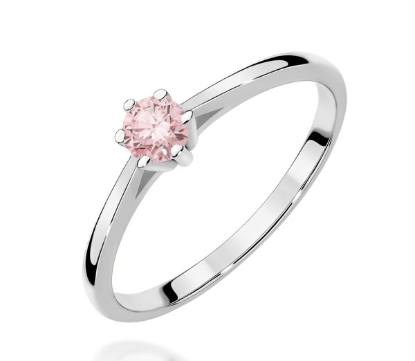 Balto aukso sužadėtuvių žiedas su rožiniu deimantu - Forever Pink (LAB 0,15 ct) 1