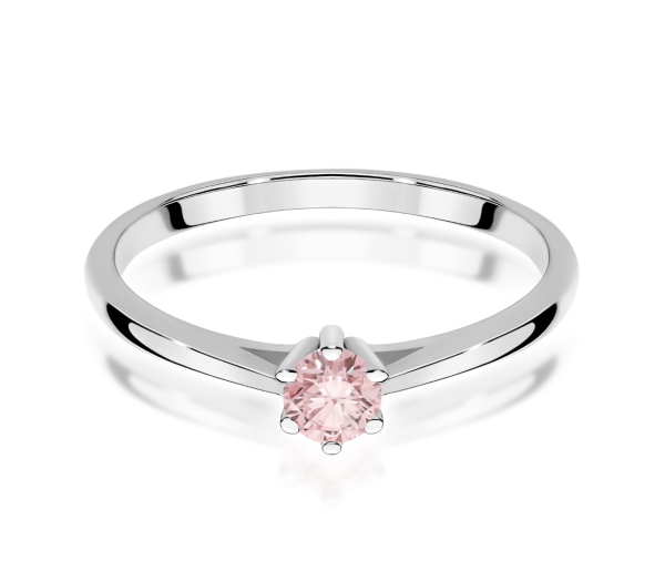 Balto aukso sužadėtuvių žiedas su rožiniu deimantu - Forever Pink (LAB 0,15 ct) 2
