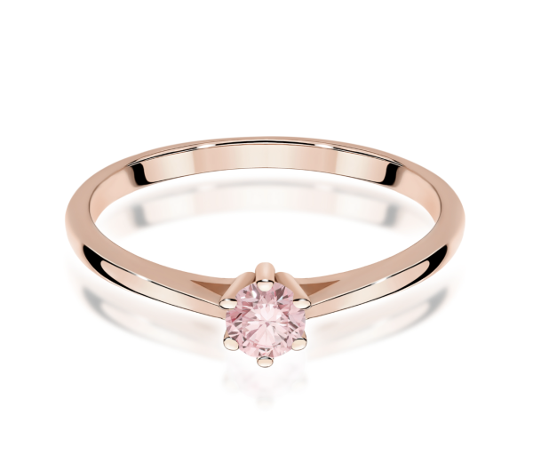 Raudono aukso sužadėtuvių žiedas su rožiniu deimantu - Forever Pink (LAB 0,15 ct) 2