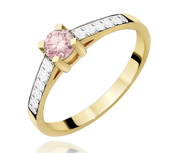 Geltono aukso sužadėtuvių žiedas su rožiniu deimantu – Modern Pink (LAB 0,42 ct)
