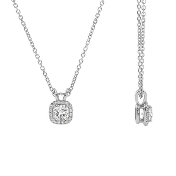 Halo dizaino pakabukas su pagalvėlės formos deimantu iš balto aukso arba platinos